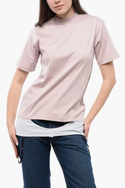 Off-white Solid Color Lingerie T-shirt With Contrasting Detail In Pink