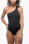 Off-white Solid Color One-shoulder One Piece Swimsuit