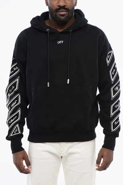 Off-white Solid Color Varsity Diags Skate Hoodie With Patch Pocket In Black
