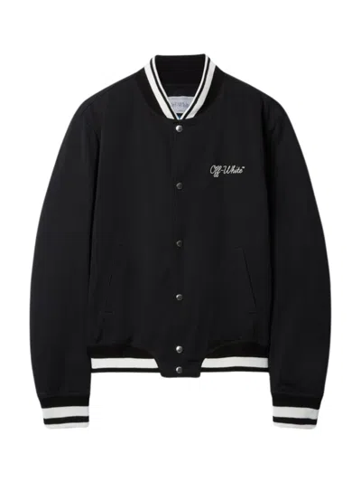 Off-white Off White Men `script Cotgab Souvenir` Varsity Jacket In Black