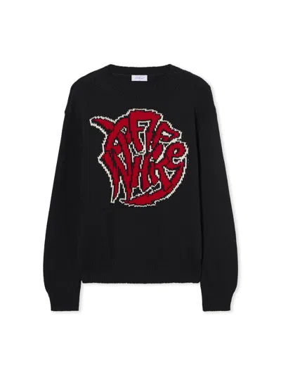 Off-white Sphere Logo Chunky Knit Crewneck Sweater In Black
