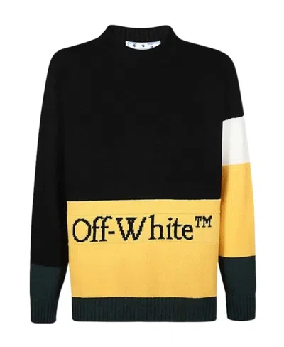 Off-white Spliced Design Woolen Pullover In Black