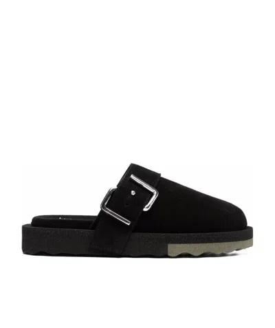 Off-white Sponge Buckle-embellished Slippers In Black