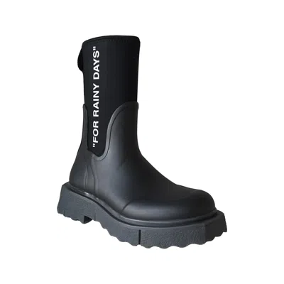 Off-white Sponge Black Logo-print Rain Boots In Black White