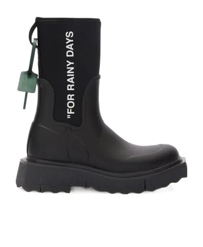 Off-white Sponge Black Logo-print Rain Boots In Black White