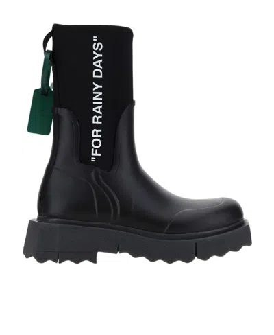 Off-white Sponge Black Logo-print Rain Boots In Black White