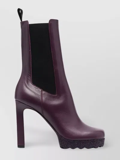 Off-white Sponge Sole Leather Ankle Boots In Purple