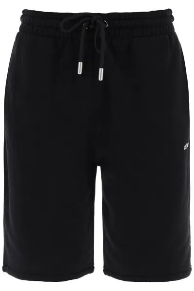 OFF-WHITE SPORTY BLACK BERMUDA SHORTS WITH EMBROIDERED ARROW FOR MEN