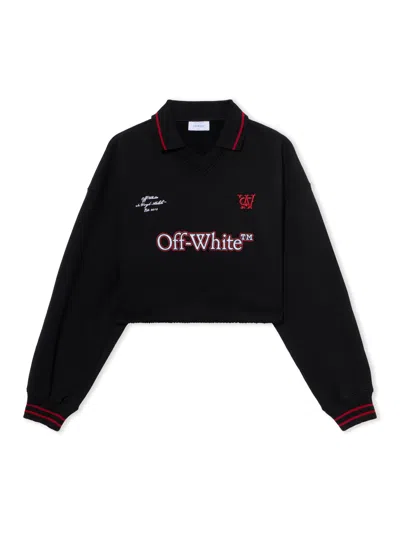 Off-white Sporty Crop Polo Sweatshirt In Black