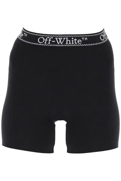 Off-white Sporty Shorts With Branded Stripe In Black
