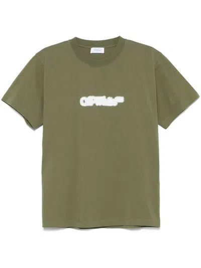 Off-white Spray Arrow Green Crewneck T-shirt With Logo Lettering On The Front And Maxi Logo Print On The Rear