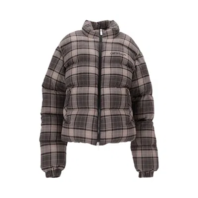 Pre-owned Off-white Spray Check Flannel Down Jacket 'dark Grey/black' | Men's Size 50 In Gray
