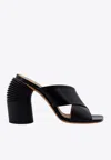 Off-white Leather Criss Cross Spring Mules With Statement Heel 10 Cm In Black