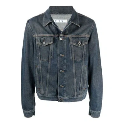 Off-white Ss21 Logo Pattern Printing Denim Jacket Loose Fit Denim Blue
