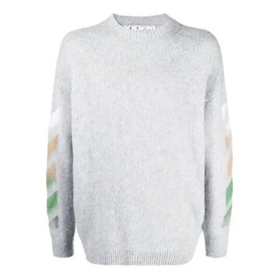 Off-white Ss21 Logo Printing Stripe Knit Gray In Blue