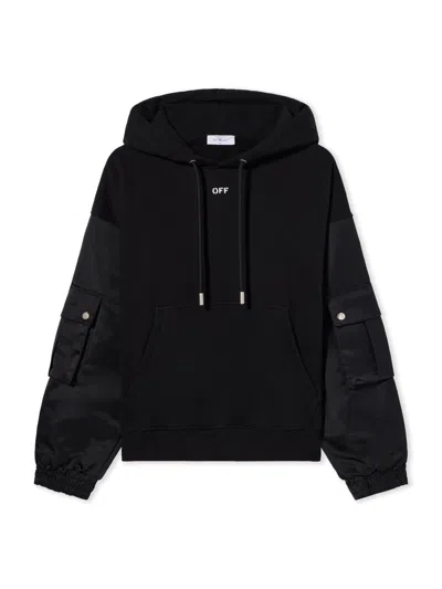 Off-white Stamp Hybrid Nylon Hoodie In Black