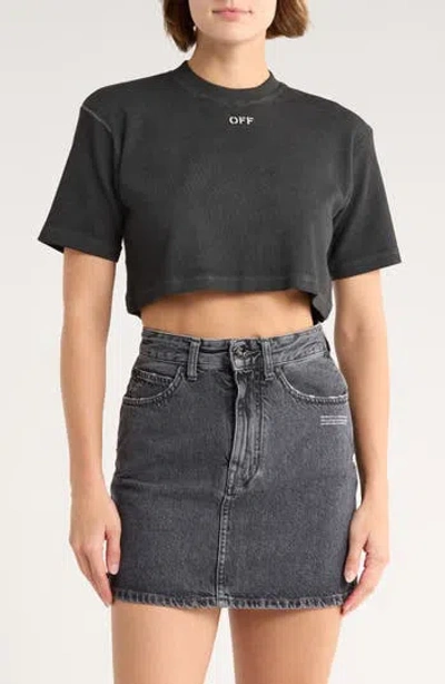 Off-white Stamp Logo Ribbed Crop T-shirt In Gray