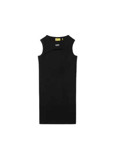 Off-white Kids' Stamp Ribbed Dress In Black