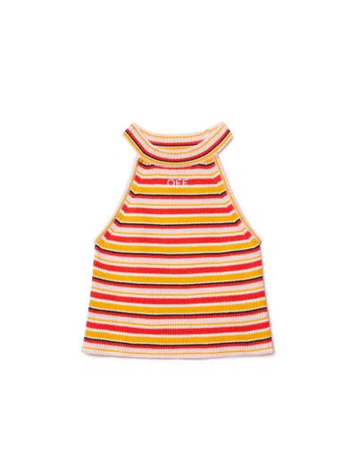 Off-white Kids' Stamp Ribbed Knit Top In Orange
