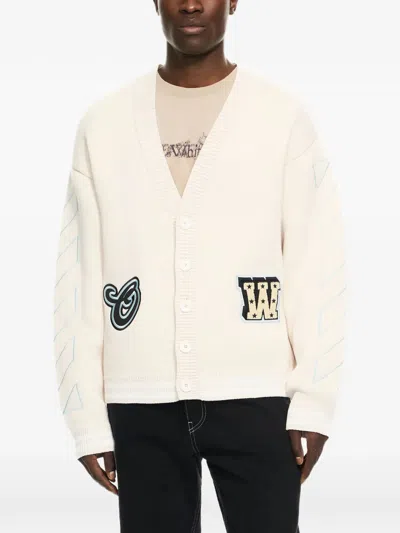 Off-white Star Logo Diagonal Varsity Knit Cardigan In Gray