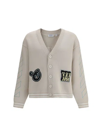 Off-white Star Logo Diagonal Varsity Knit Cardigan In Gray