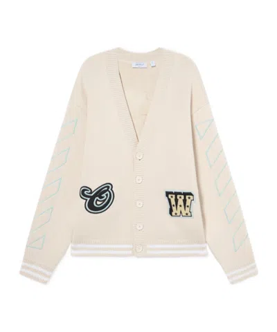 Off-white Star Logo Diagonal Varsity Knit Cardigan In Neutral