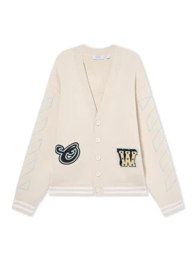 Off-white Star Logo Diagonal Varsity Knit Cardigan In Gray