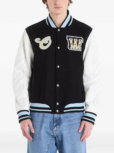 Off-white Star Logo Lea Bomber Jacket In Black