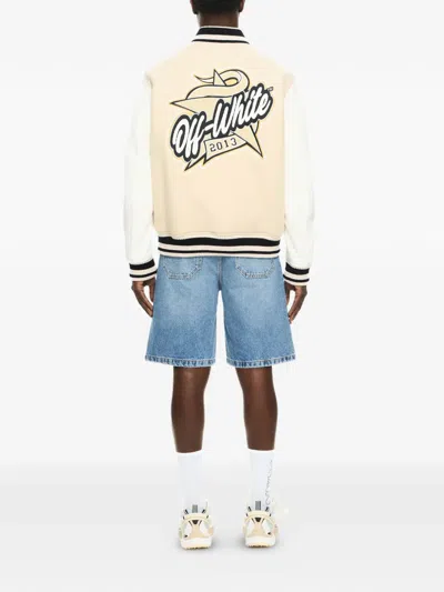 Off-white Star Logo Lea Varsity Jacket In Neutral