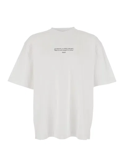 Off-white White Crewneck T-shirt With Logo Lettering On The Front In Cotton Man