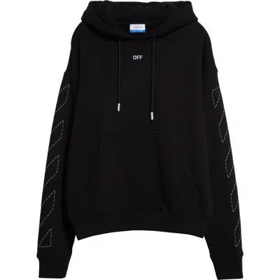 Off-white Stitch Arrow Cotton Skate Hoodie In Black - White