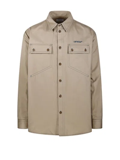 Off-white Stitch Cotgab Milit Overshirt In Beige