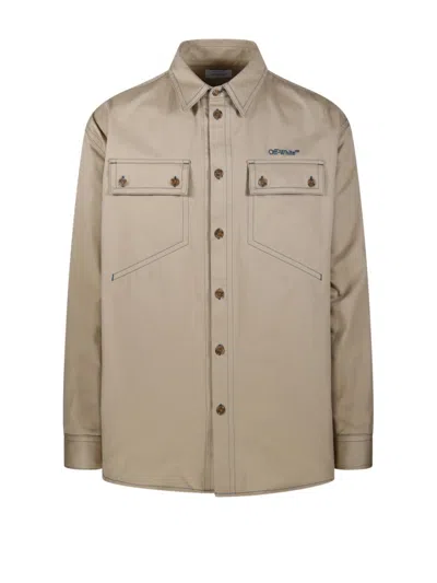 Off-white Stitch Cotgab Milit Overshirt In Beige