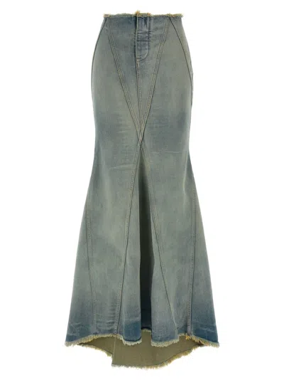OFF-WHITE STONEWASHED COTTON DENIM MAXI SKIRT
