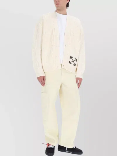 Off-white Straight Leg Cargo Trousers With Belt Loops In White