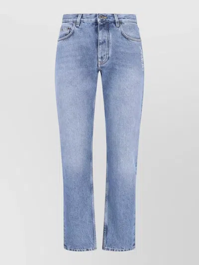 Off-white Straight Trousers Belt Loops Back Pockets In Blue