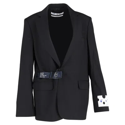 Off-white Strap Fastening Blazer In Black Wool