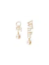 Off-white Strass + Pearl Logo Earrings In Gold