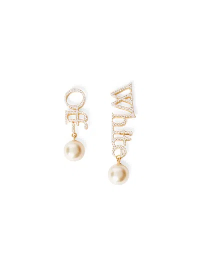 Off-white Strass + Pearl Logo Earrings In Gold