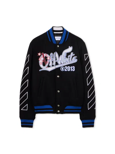Off-white Street Wiz Wool Varsity Jacket In Black
