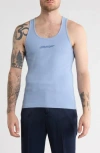 Off-white Stretch Cotton Logo Tank In Blue