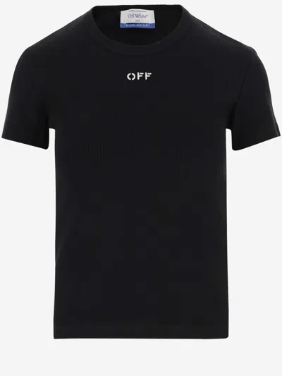 OFF-WHITE STRETCH COTTON T-SHIRT WITH LOGO