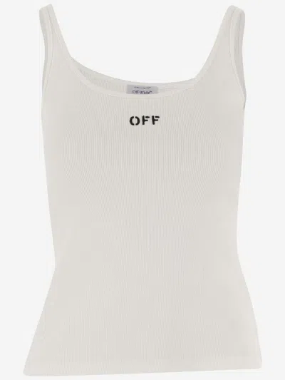 OFF-WHITE STRETCH COTTON TANK TOP WITH LOGO