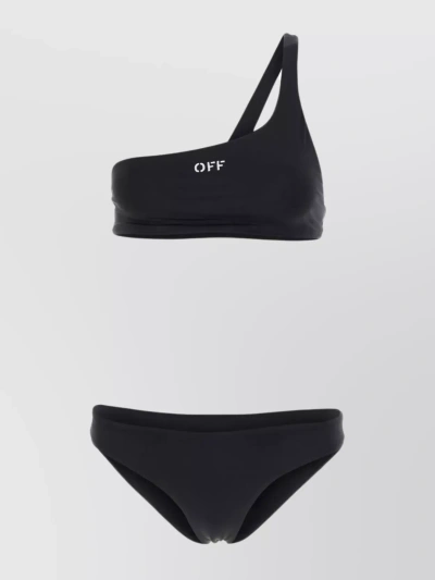 OFF-WHITE STRETCH FIT ONE-SHOULDER BIKINI SET