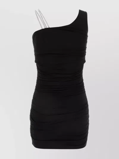 Off-white Stretch Viscose Mini Dress With Embellished Straps In Black