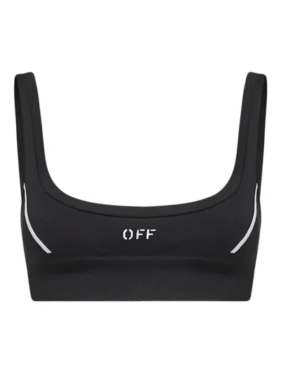 Off-white Stripe-detail Ribbed Top In Black