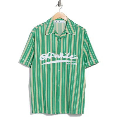 Off-white Stripe Holiday Cotton & Linen Blend Camp Shirt In Multi