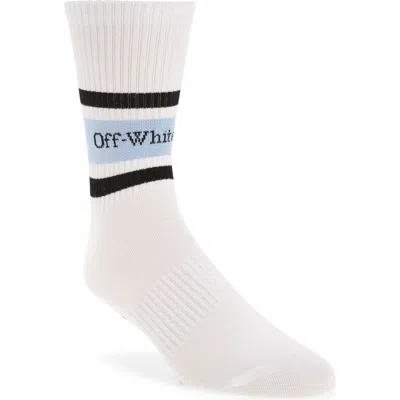 Off-white Stripe Logo Mid Calf Socks In White - Light Blue