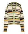 Off-white Green Premium Quality Striped Knit Cardigan In Neutral