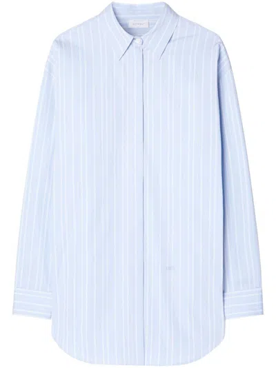 Off-white Striped Cotton Poplin Shirt For Women In Blue